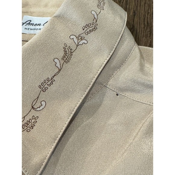 Vtg Amen Wardy Newport Beach Button Up Blouse Women’s 40/M Beige Graphic Print - Picture 12 of 14